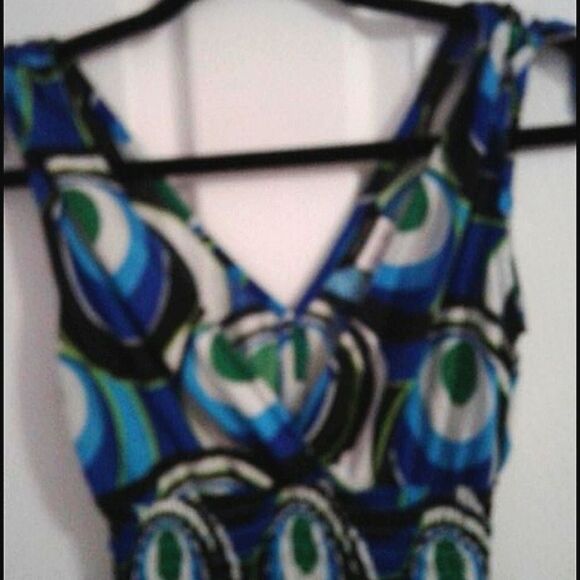 Retro Y2K Colorful  Peacock Print Smocking Flare Mini Dress - Picture 2 of 6